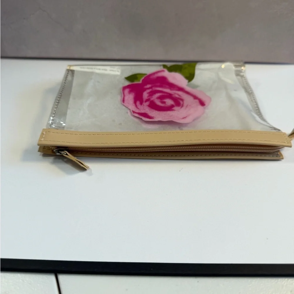 🩷5/$10🩷 Avon Transparent Pouch with Pink Floral Accent VINTAGE 2002